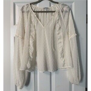 Express Swiss Dot Bishop Sleeve Bohemian Cream Blouse Size Small